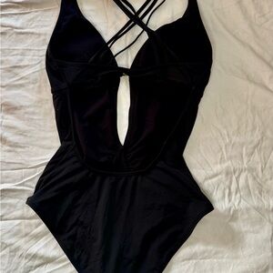 Black Strappy One-Piece Swimsuit